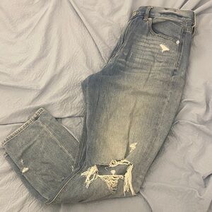 American Eagle Outfitters Distressed Straight Leg Jeans - Light Blue